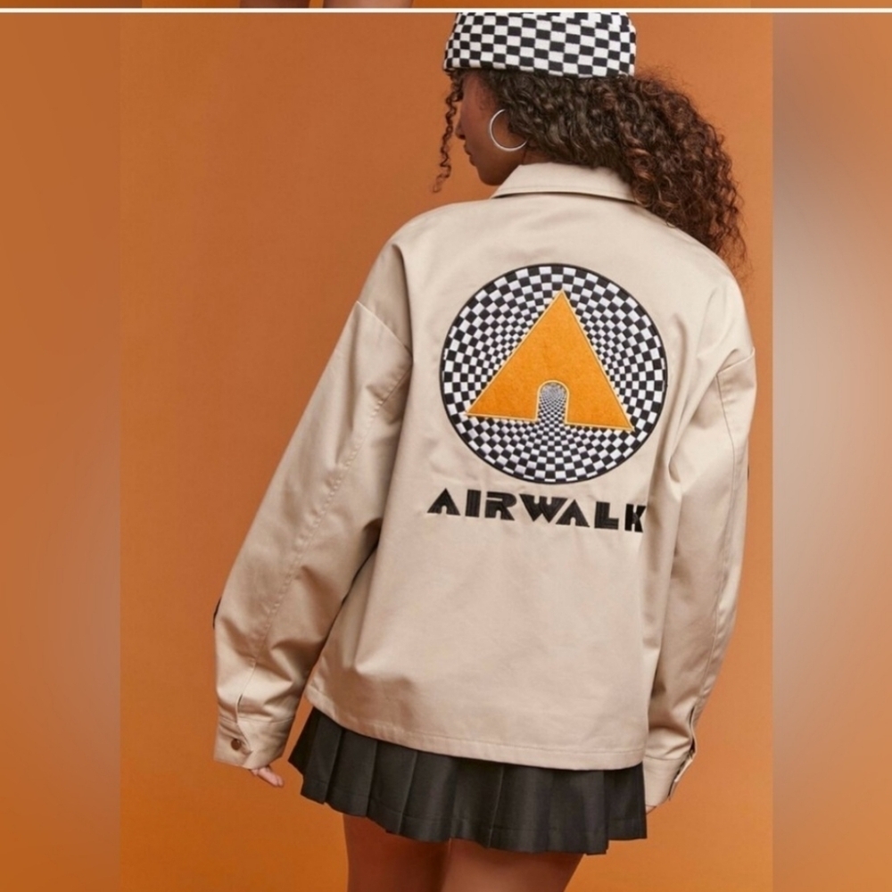 Airwalk Tan Women's Oversized Jacket with Colorful Patches_Med